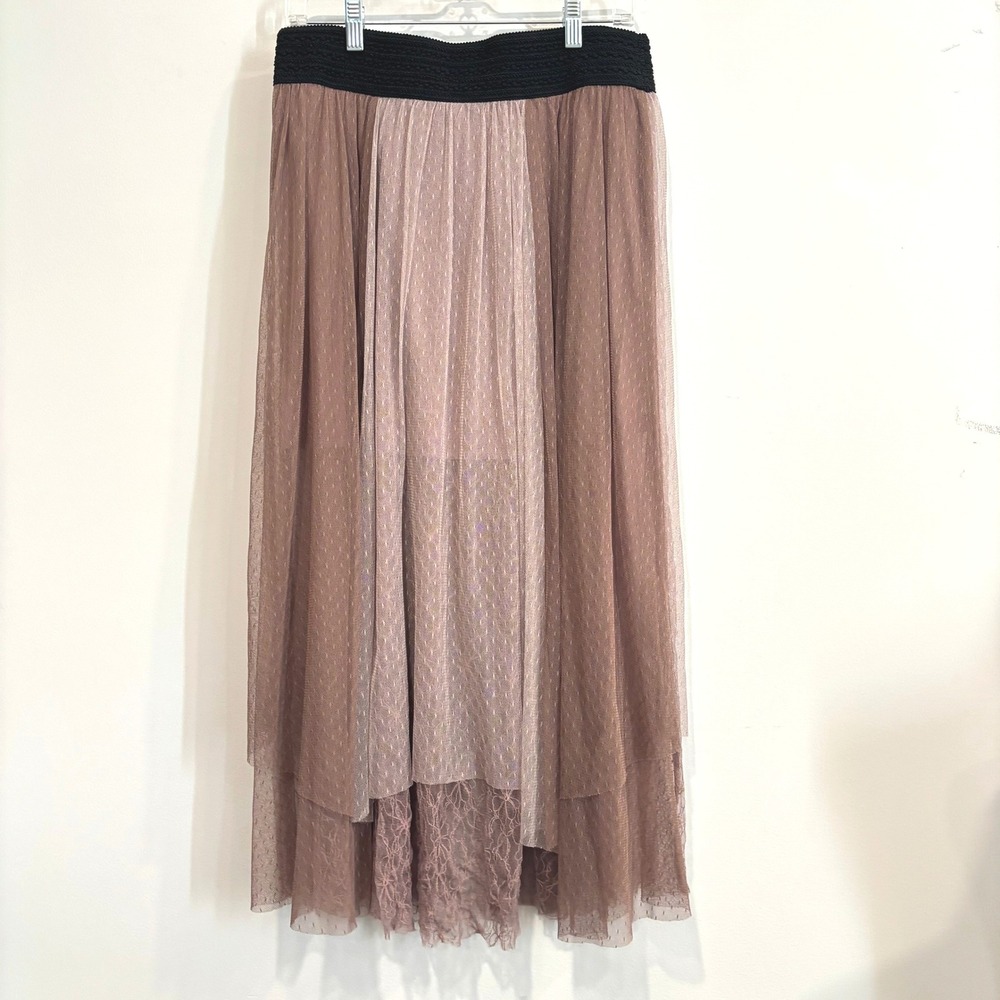 Free People Sugar Plum Fairy Skirt Medium Tulle Lace Tiered Mauve Boho 21851